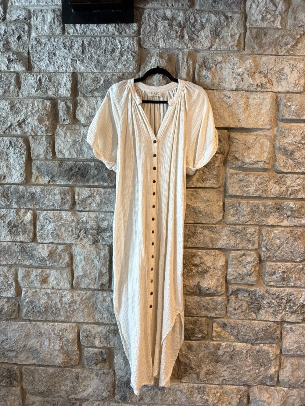 White Bohemian Dress with Buttons and Wide Sleeves - Size M/L